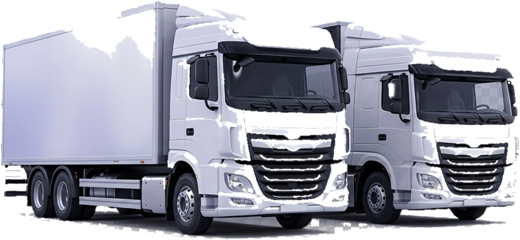 Two white box trucks